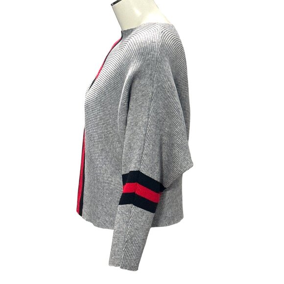 CCC Gray Batwing Crop Top Sweater Red Black Stripes Chic Style Comfortable Versa - Picture 2 of 9